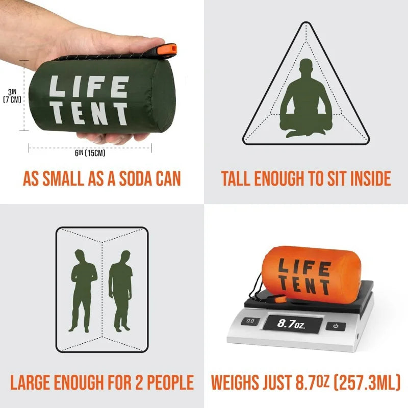 Life Tent Emergency Survival Shelter 2 Person Emergency Tent 2.4*1.5M Survival Tent Emergency Shelter with Whistle & Paracord