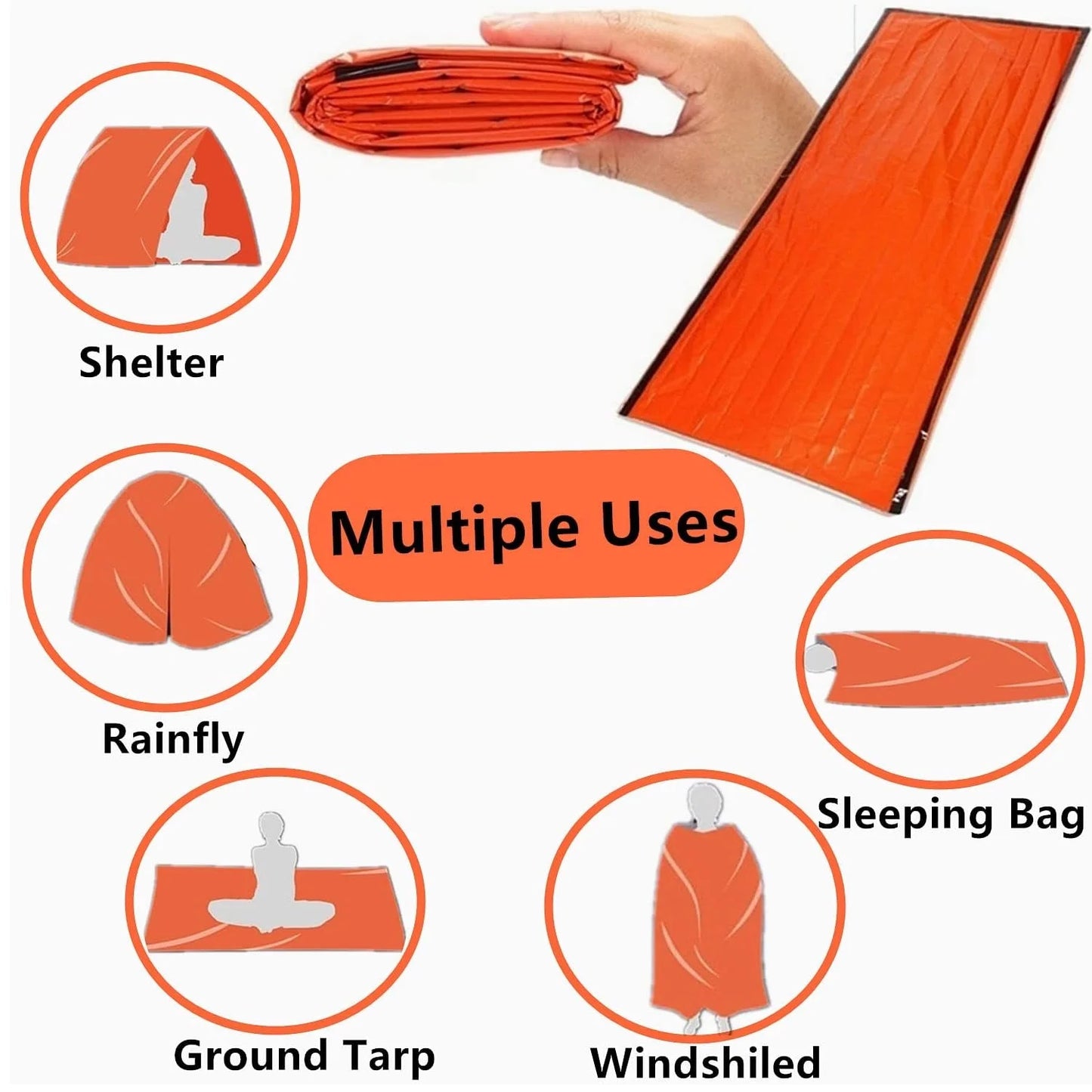 2 Pack Emergency Sleeping Bag, Mylar Emergency Blanket, Waterproof Lightweight Survival Shelter Blanket, Portable Survival Thermal Bivy Sack for Outdoor Camping Hiking Adventure