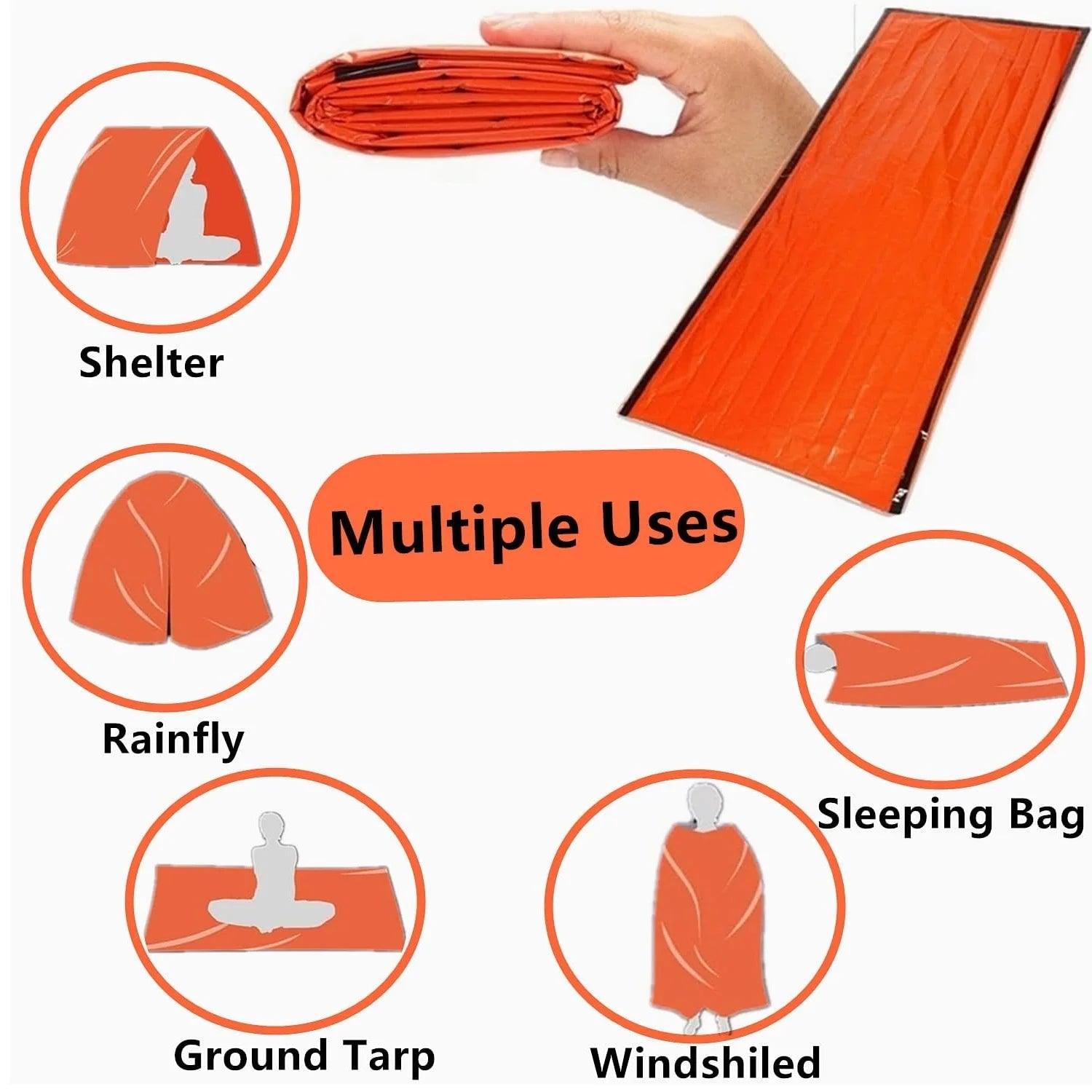 2 Pack Emergency Sleeping Bag, Mylar Emergency Blanket, Waterproof Lightweight Survival Shelter Blanket, Portable Survival Thermal Bivy Sack for Outdoor Camping Hiking Adventure