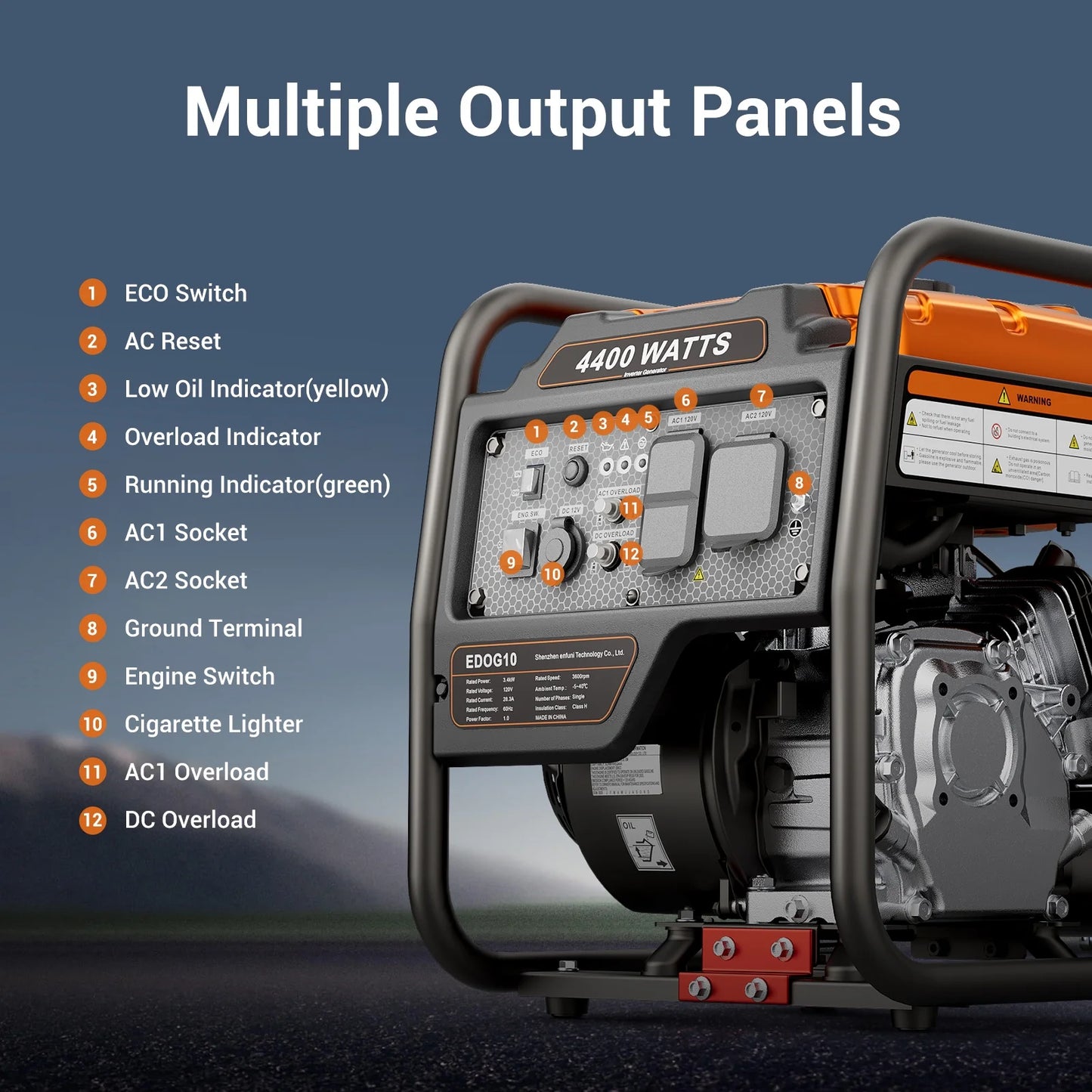 4400-Watt Portable Inverter Generator, Gas Powered Generator for Emergency Home Backup, Outdoor Camping, RV Ready, EPA Compliant