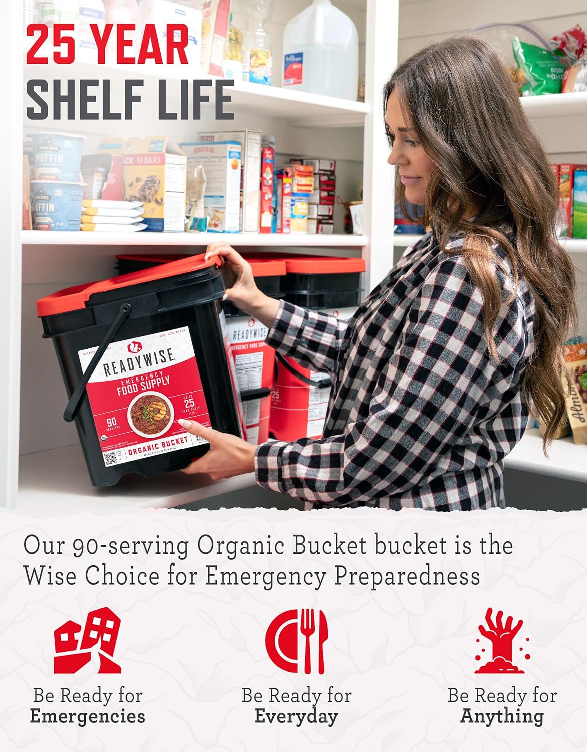 Emergency Food Supply - 90 Servings Organic Bucket, Protein Meals, Dehydrated & Freeze Dried Survival Food for Backpacking, Camping Essentials & Prepping Supplies, up to 25 Year Shelf Life